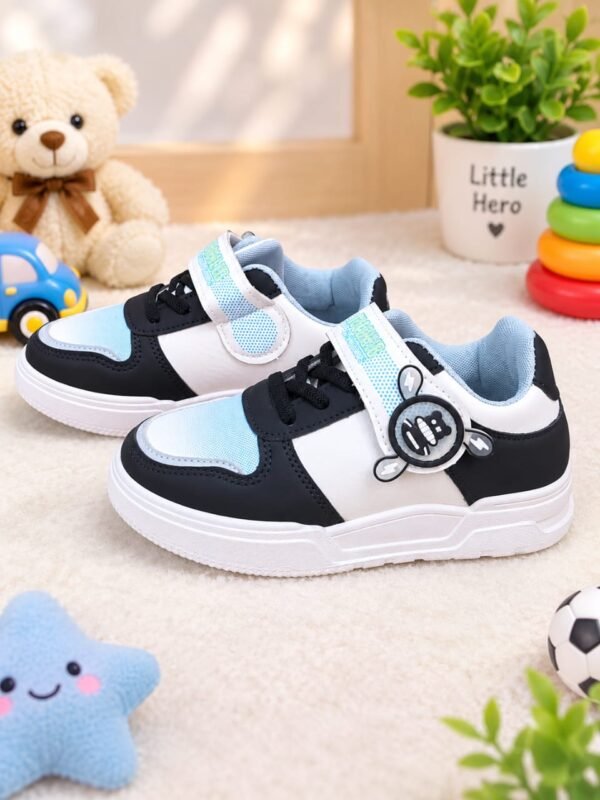 wks-36-01 Kids Cartoon Patch Sneakers - Black Brown and Pink Sports Shoes - photo