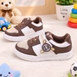 Kids Cartoon Patch Sneakers - Black Brown and Pink Sports Shoes - photo
