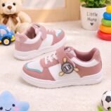 Kids Cartoon Patch Sneakers - Black Brown and Pink Sports Shoes - photo