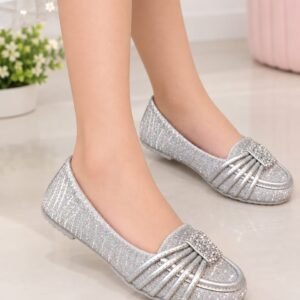 Girls Glitter Bow Loafers - Sparkly Slip-On Pumps for Kids - photo