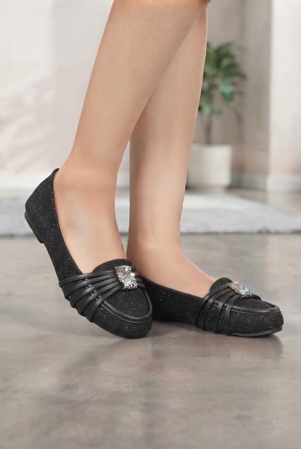 Girls Glitter Bow Loafers - Sparkly Slip-On Pumps for Kids - photo