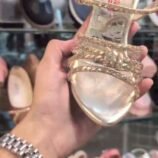 Girls Crystal Strap Block Heel Sandals - Gold and Silver Party Sandals - photo
