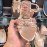 Girls Crystal Strap Block Heel Sandals - Gold and Silver Party Sandals - photo