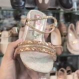 Girls Crystal Strap Block Heel Sandals - Gold and Silver Party Sandals - photo
