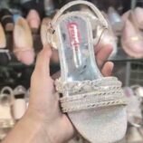 Girls Crystal Strap Block Heel Sandals - Gold and Silver Party Sandals - photo