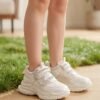 Girls Butterfly Strap Sneakers - Pink White and Silver Sports Shoes - photo
