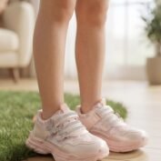 Girls Butterfly Strap Sneakers - Pink White and Silver Sports Shoes - photo