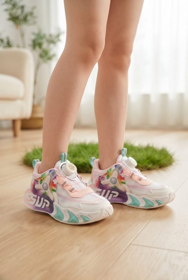 Kids LED Light-Up Dial-Lace Sneakers - Pink and Blue Sports Shoes - photo