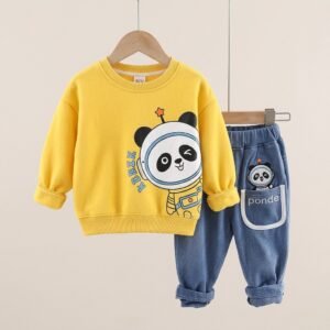 Yellow Panda Printed Winter Kids Track Suit – Fleece Fabric