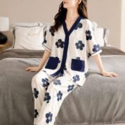 Y-Neck Button Style Night Suit for Women – 4 Designs