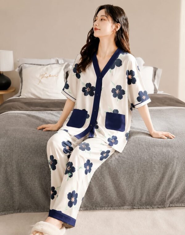 Y-Neck Button Style Night Suit for Women – 4 Designs
