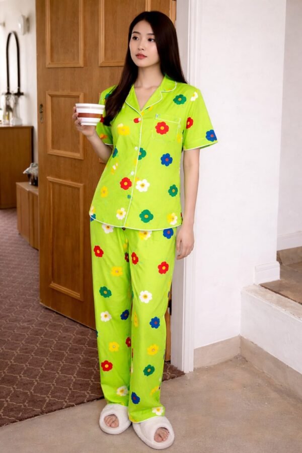 Y-Neck Button Style Night Suit for Women – 4 Designs