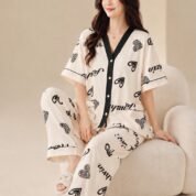 Y-Neck Button Style Night Suit for Women – 4 Designs