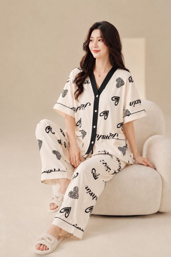 Y-Neck Button Style Night Suit for Women – 4 Designs