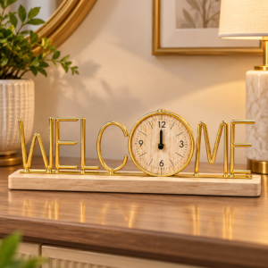 Gold Gold Welcome Table Clock