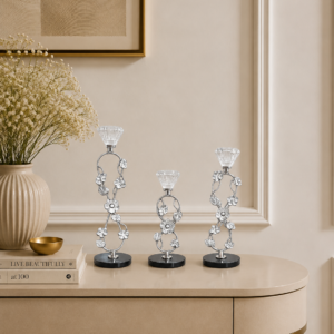 Silver 3-Piece Crystal Candle Holder
