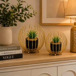 Gold 2-Piece Gold Metal Wire Planter