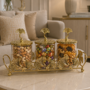 Gold 3-Piece 3-Piece Glass Dry Fruit
